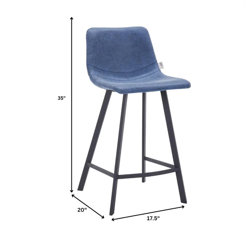 Elland Leather Bar Stool - Modern Counter Height Stool with Black Stainless Steel Legs for Kitchen Island or Home Bar Set of 2