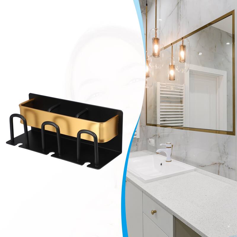 Toothbrush Holder Wall Mounted, Toothbrush Holders and Toothpaste Squeezer Bathroom Set - Black, Gold Tone - 7.87"x2.87"x3.03"(L*W*H)