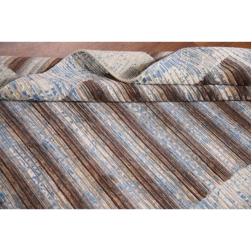 Striped Abstract Accent Rug Wool Carpet - 3'11"x 6'0"