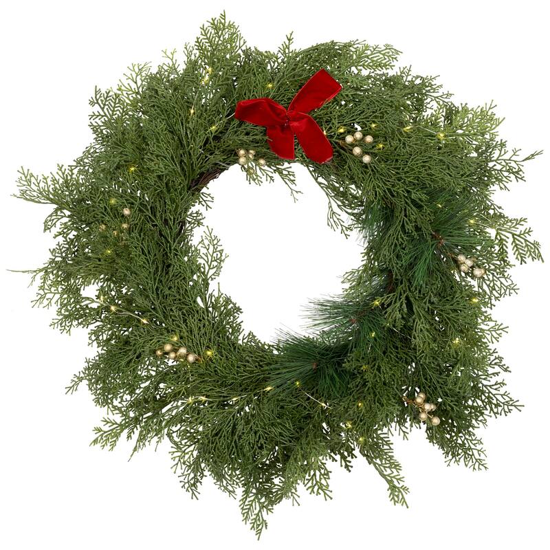 Real Touch™ Cedar and White Pine Artificial Christmas Wreath - 30" - Warm White LED