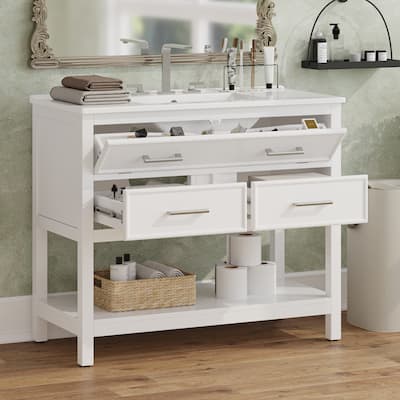 36-Inch Bathroom Vanity Set With Ceramic Sink, Tip-Out Tray & 2 Soft-Close Drawers‌