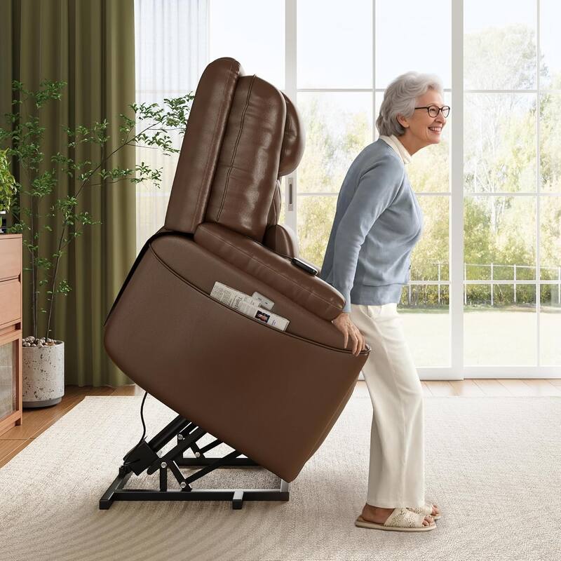Power Lift Recliner Chair Sofa, PU Leather Reclining with Charging Ports, Cup Holders