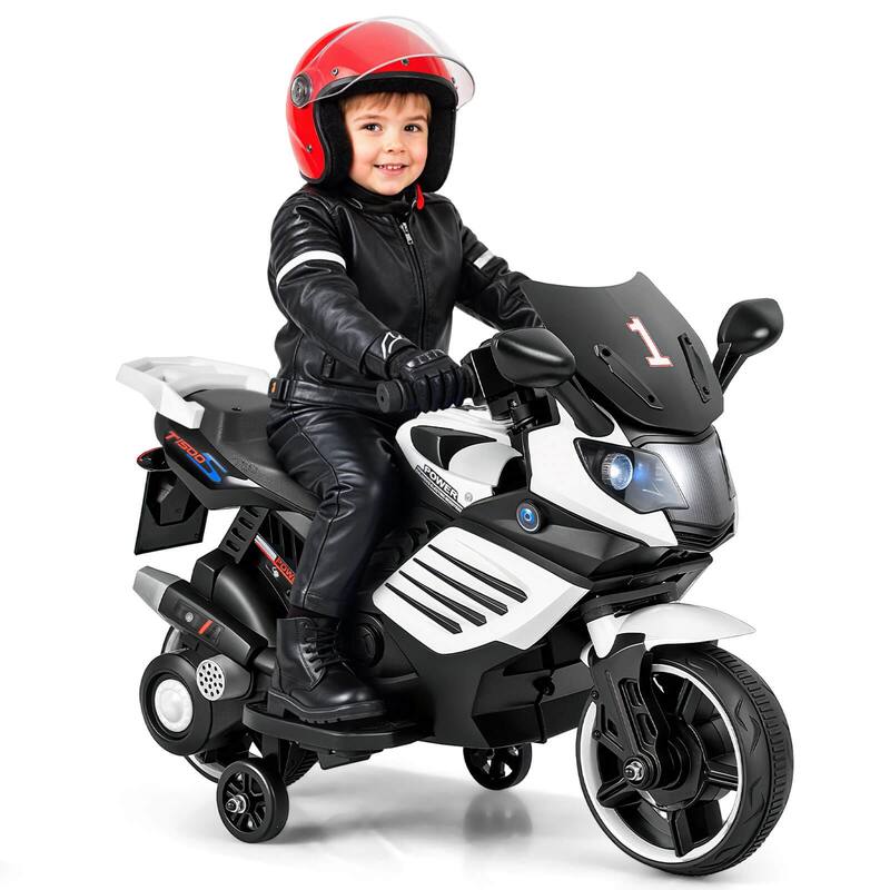 Costway 6V Kids Motorcycle with Music, Horn, Detachable Training