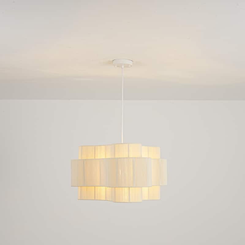 1-Light Bohemian Coastal Hand-Woven Off-White Cotton Thread Drum Chandelier for Bedroom, Porch - Off-White/White - 25.2 in. W x 12.6 in. H x 25.2 in. D