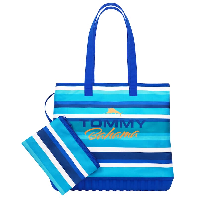 Tommy Bahama Water-Repellent Tote with Pouch - Ocean Stripe Print