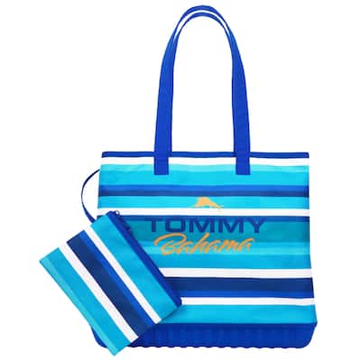 Tommy Bahama Water-Repellent Tote with Pouch - Ocean Stripe Print