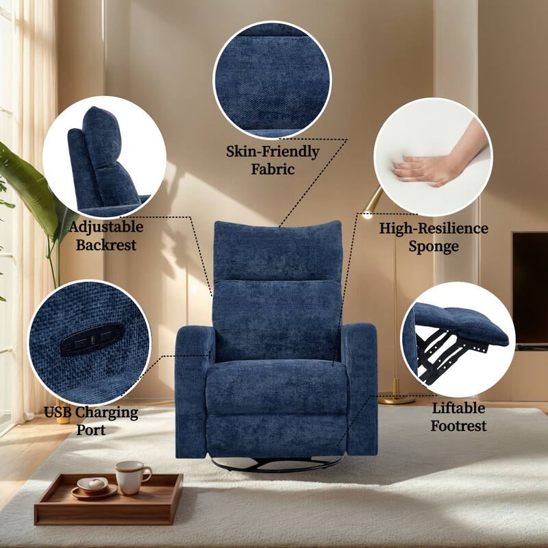 Olmas 33.5"W Power Swivel Glider Recliner with USB Charger