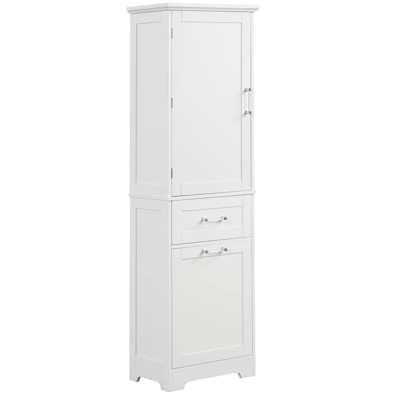 Roomfitters Tall Freestanding Bathroom Cabinet with 2 Drawers of Varying Sizes and Adjustable Shelf Painted MDF
