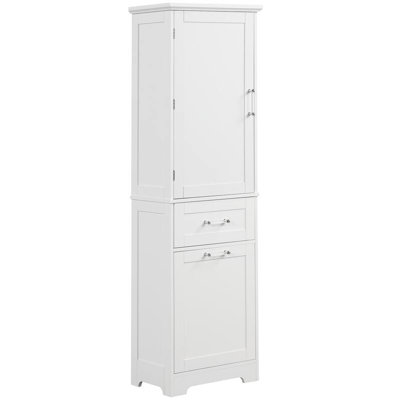 Tall Bathroom Storage Cabinet, Freestanding Organizer, Wooden Floor Cabinet with 2 Different Size Drawers & Adjustable Shelf
