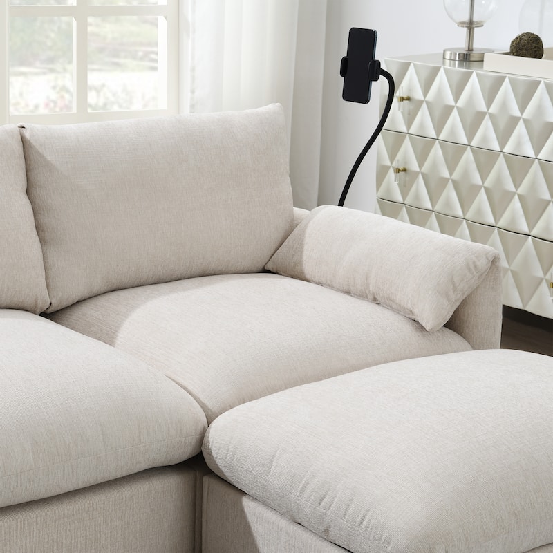 96.5" Chenille L-Shaped Sectional Sofa with Storage Ottoman, Adjustable Phone Holder, USB Charger and Armrest Storage Pockets