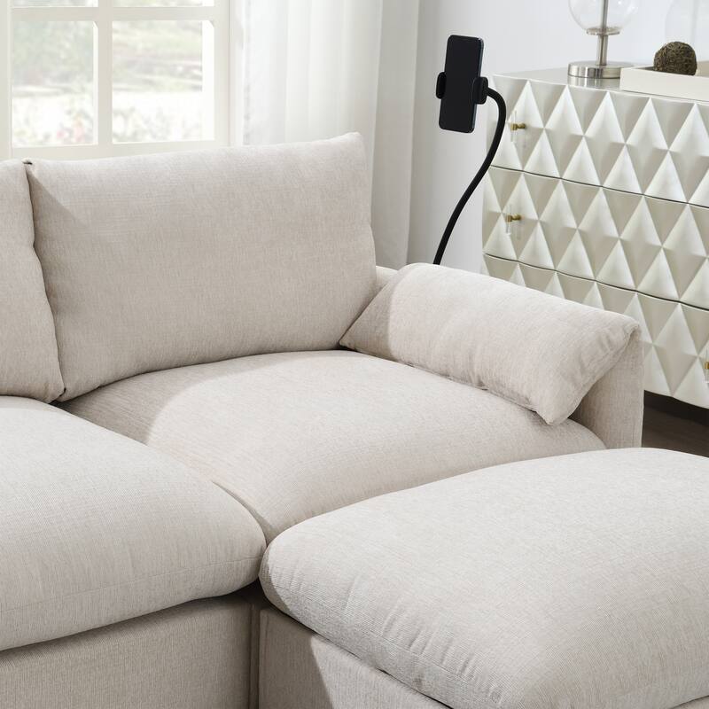 Roomfitters 96.5" L-Shaped Sectional Sofa with Storage Ottoman, Phone Holder, USB Charging, Deep Seat Chenille Couch