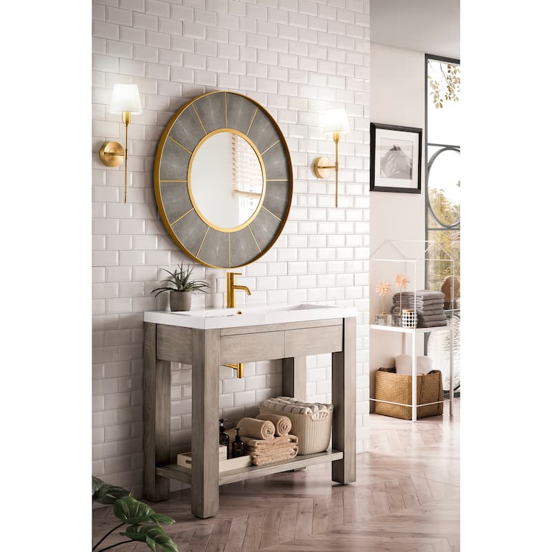 Brooklyn 39.5" Wooden Sink Console w/ White Glossy Composite Countertop