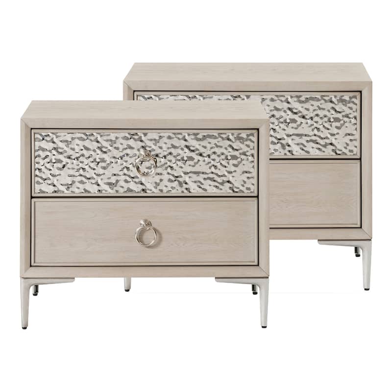 Furniture of America Fable Modern Solid Wood 2-Drawer Nightstand with USB Ports (Set of 2) - Natural Oak