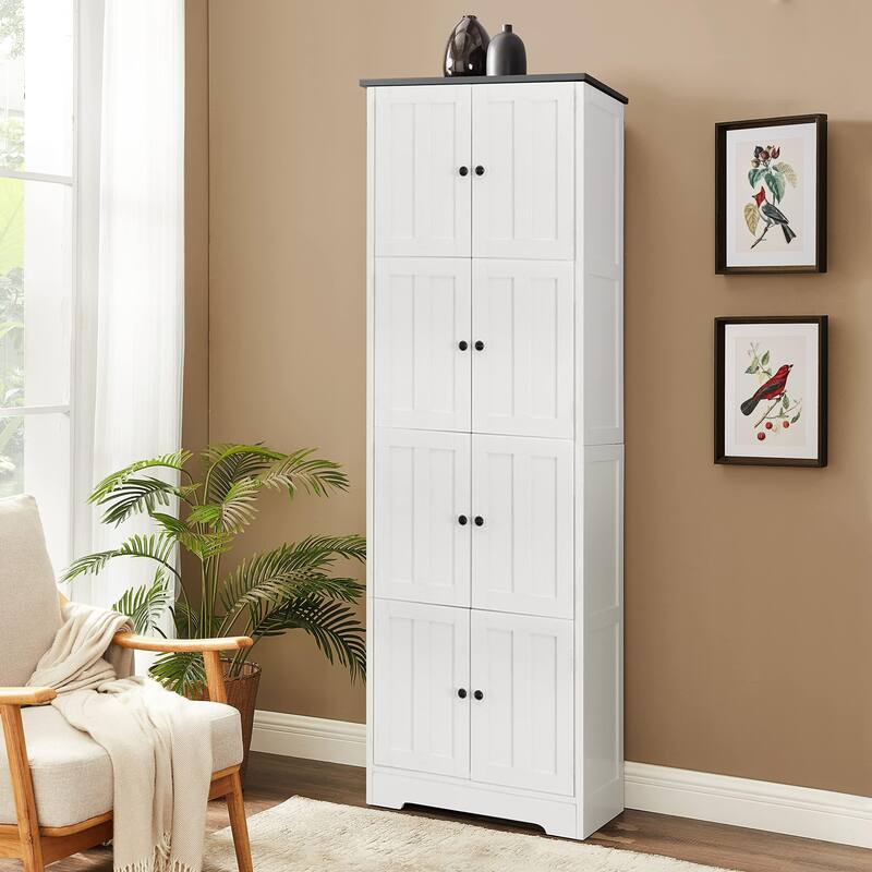 Tall Storage Cabinet with 8 Doors and 4 Shelves, Wall Storage Cabinet for Living Room, Kitchen, Office, Bedroom, Bathroom