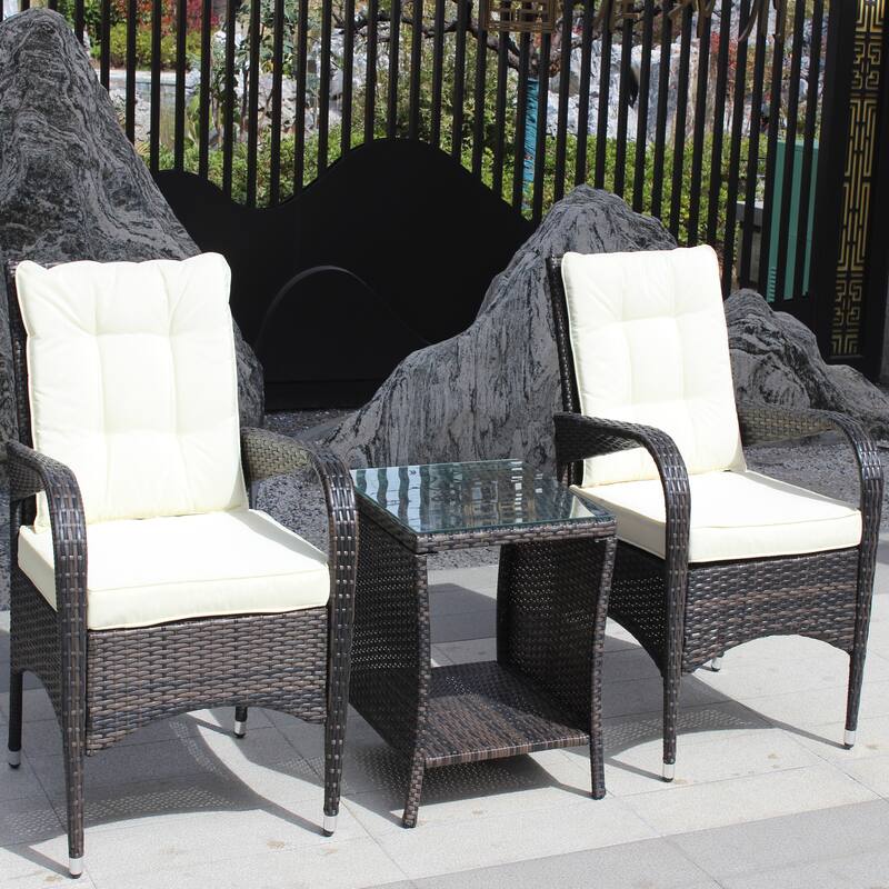 Brown 3-Piece Outdoor Conversation Seating Furniture Set