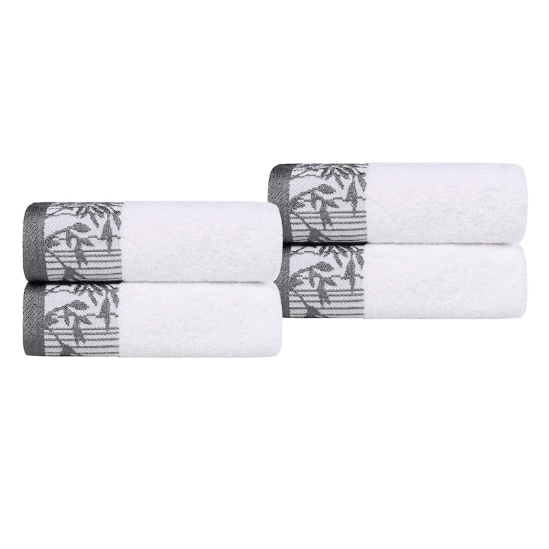 Superior Wisteria Cotton Floral Jacquard Border Hand Towels, Set of 4