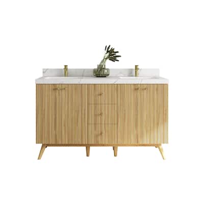Willow Collections 60 in. W x 22 in. D Pasadena Solid Teak Double Sink Bathroom Vanity with Countertop