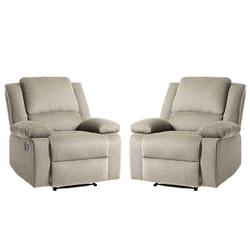 2 Set Corduroy Manual Recliner Glider Club Chair with Footrest