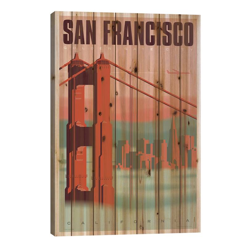 San Francisco Travel Poster Print On Wood by Jim Zahniser - Multi-Color - 26x18x1.5