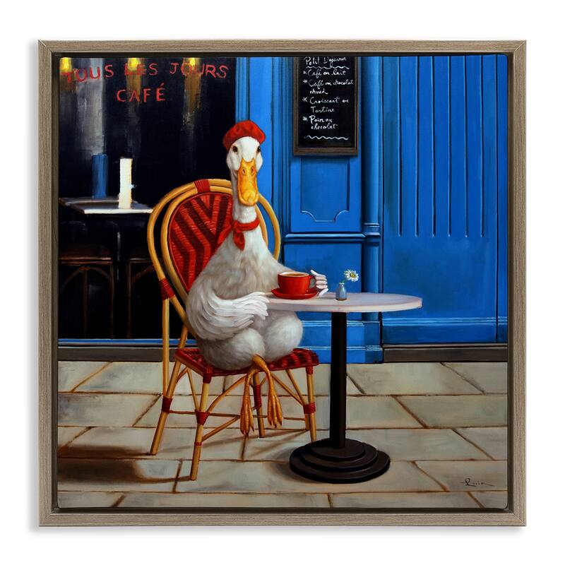 Stupell Trendy Duck at Cafe Framed Floater Canvas Wall Art Design By Lucia Heffernan - 18 x 18 - Brown