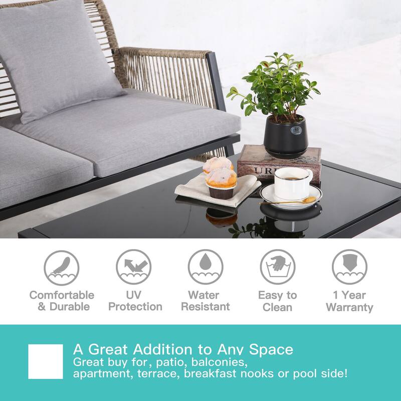 Patio Furniture Set - Outdoor Sectional Sofa All Weather Wicker Rattan Conversation Set with Soft Cushions