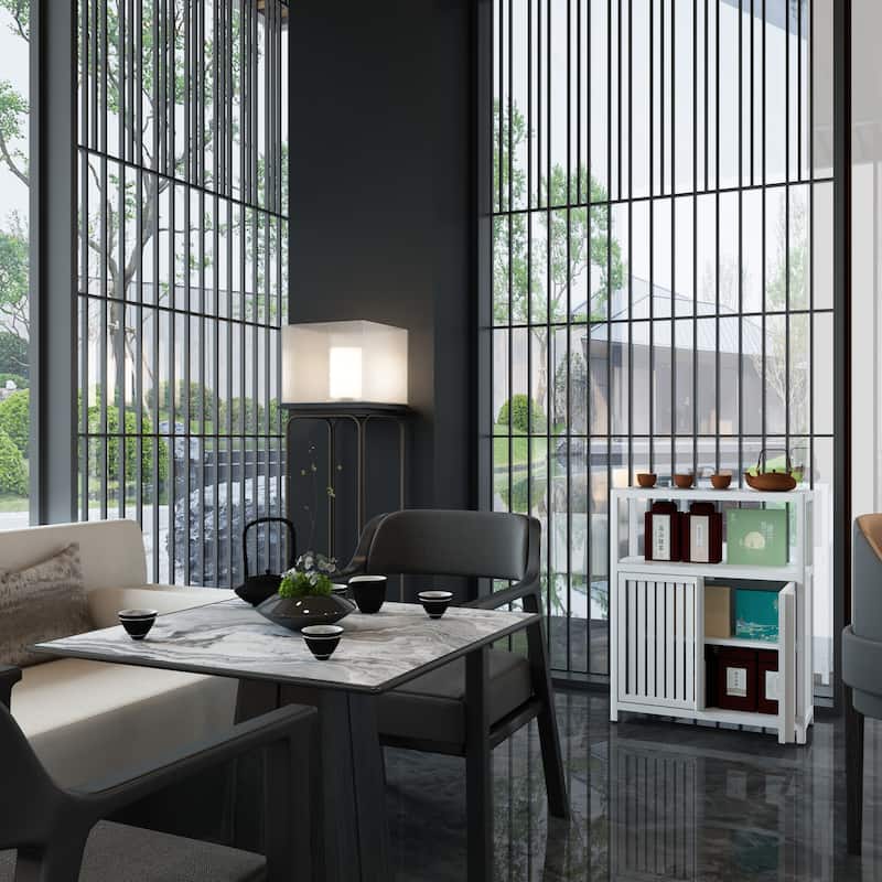 Large Capacity Bamboo Storage Cabinet Furniture for Bathroom Living Room Bathroom Bamboo Storage Cabinet With Shelves - White