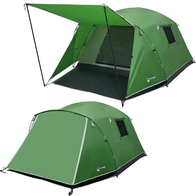4 Person Camping Tent - Water-Resistant Outdoor Shelter with Attached Porch Canopy and Carrying Bag by Wakeman Outdoors (Green)