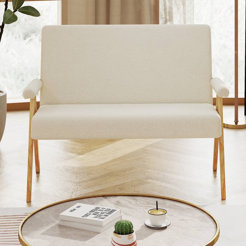 Gymax Loveseat Sofa Upholstered Sherpa Couch w/Armrests & Wooden Legs