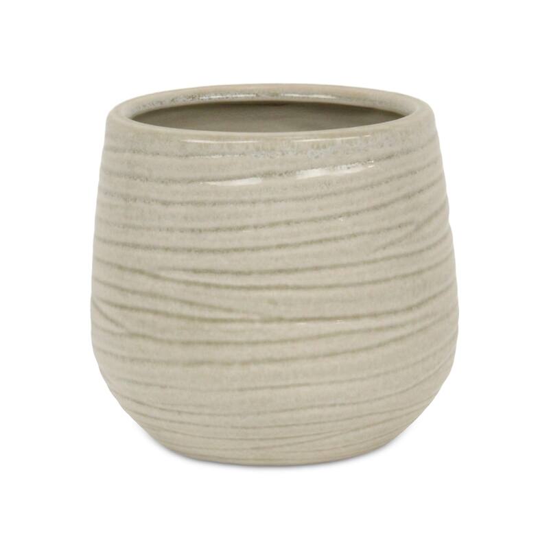 Fairloam Round Curved Wave Lined Pattern Ceramic Pot - White - Large