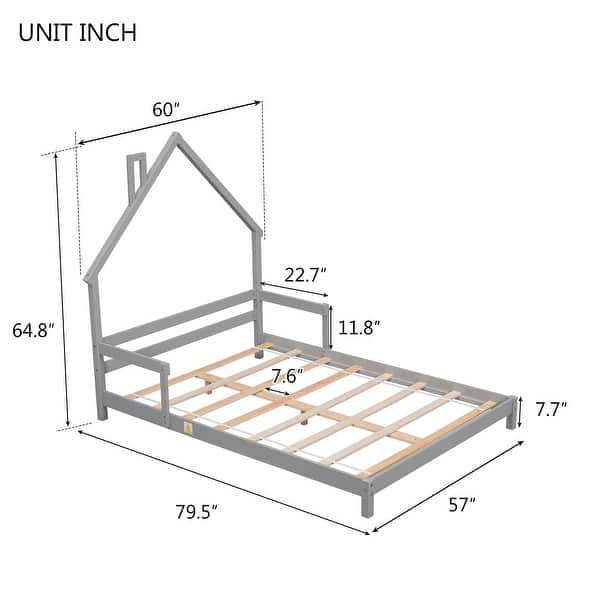slide 2 of 30, Full House-Shaped Headboard Bed With Handrails Grey