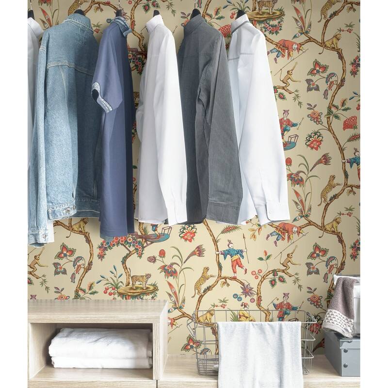 Scalamandre Ecru Chinoise Exotique Self Adhesive Peel & Stick Wallpaper