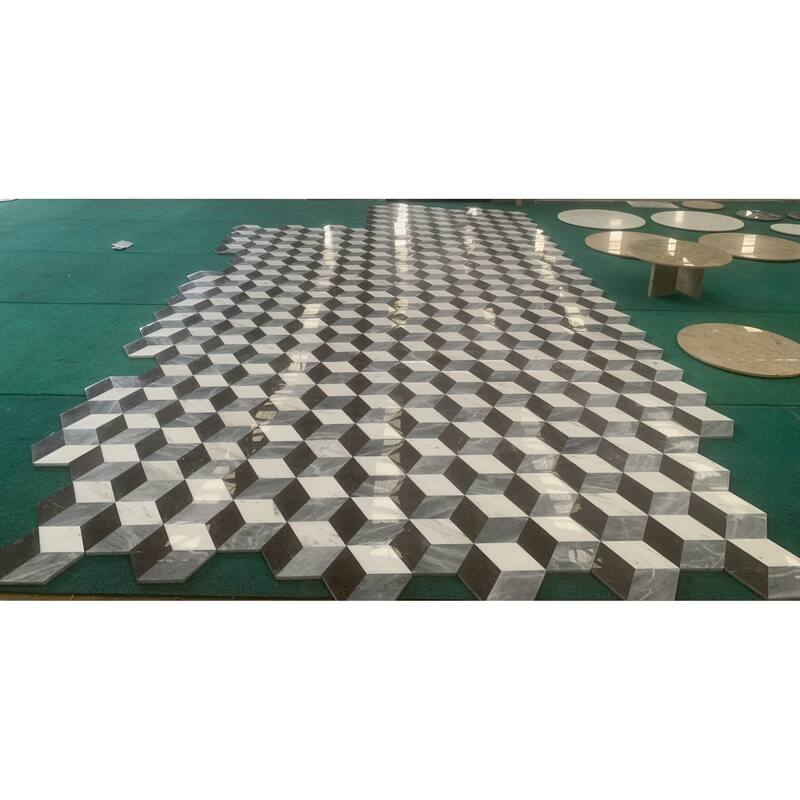 Roomfitters Hexagon Waterjet Marble Tile for Floor and Wall, Polished Natural Stone, Genuine Marble, 12-Piece Box, Gray Black