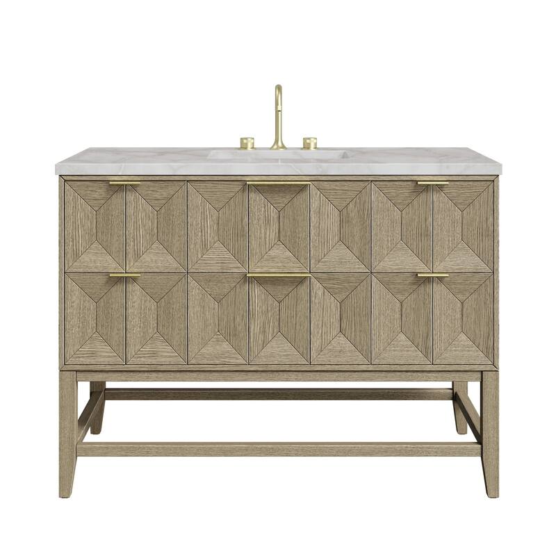 James Martin Vanities D100-V48-3VSL Emmeline 48" Single Basin Ash Wood - Pebble Oak - Oak Finish