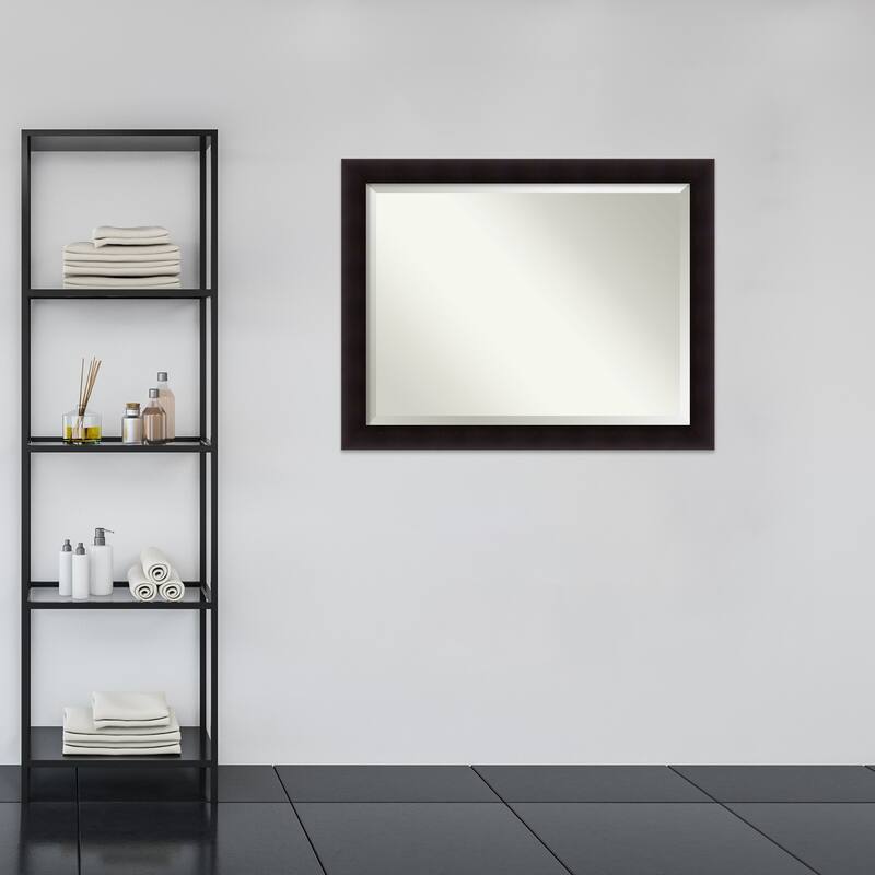 Beveled Wood Bathroom Wall Mirror - Portico Espresso Frame - Outer Size: 46 x 36 in