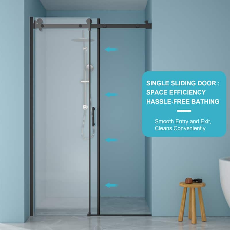 48"W x 76"H Single-Slide Shower Door - 8mm Tempered Glass with 304 Stainless Steel Frame