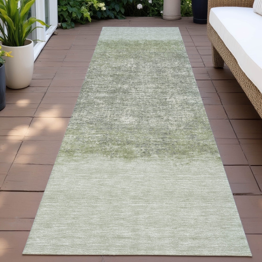 Machine Washable Indoor/Outdoor Border Ombre Chantille Rug