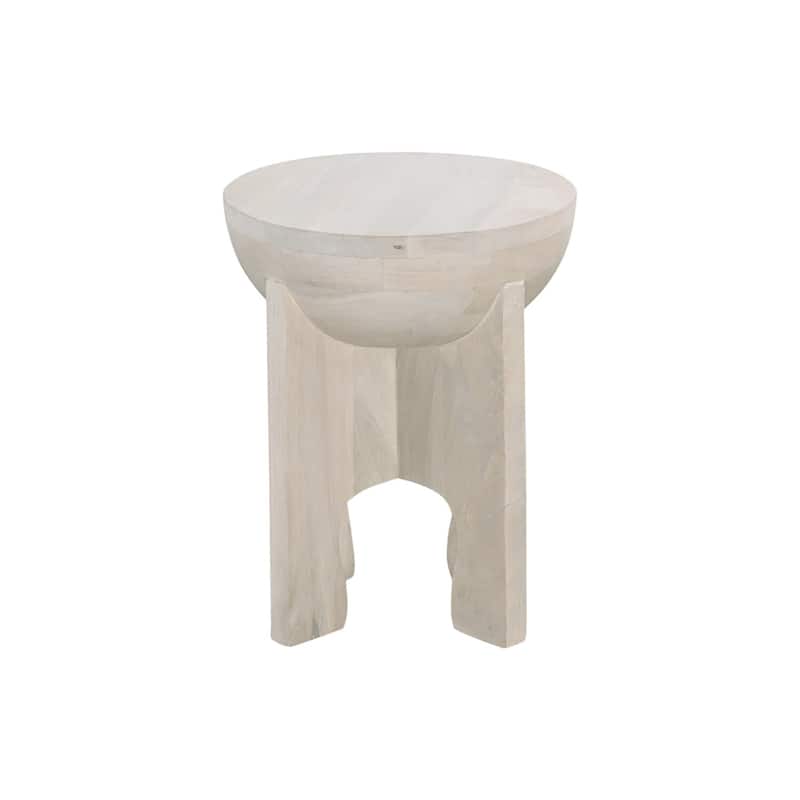 16 in. Washed White Round Wood End Table, Sturdy Build End Side Table for Living Rooms