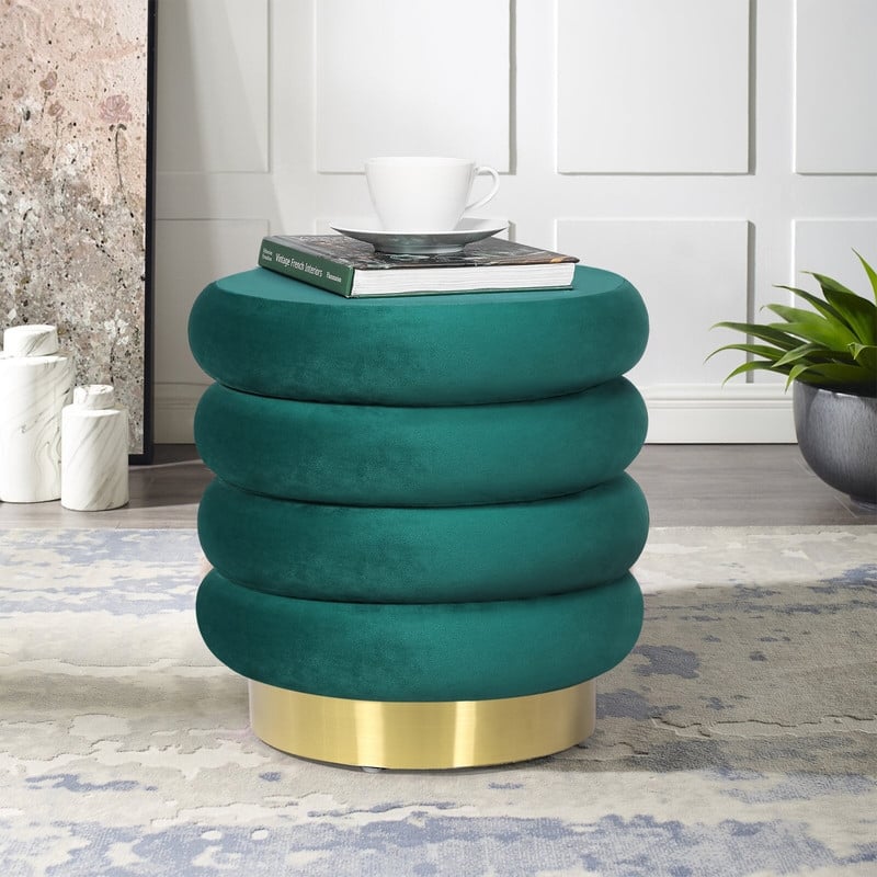 Adeco Round Storage Ottoman Removable Lid Vanity Makeup Footstool - Teal