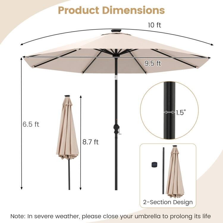Polyester Metal Solar Patio Umbrella with LED Lights