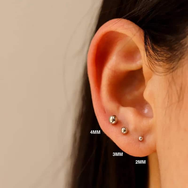 Curata 14k White Gold Polished Ball Screw Back Stud Earrings - 3 mm 4mm 5mm 6mm 7mm 8mm