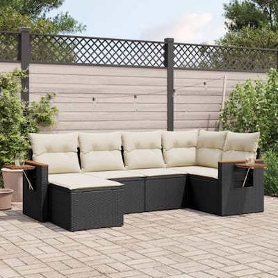 vidaXL Patio Sofa Set with Cushions Outdoor Conversation Furniture Poly Rattan - 21.7 x 21.7 x 14.6 in