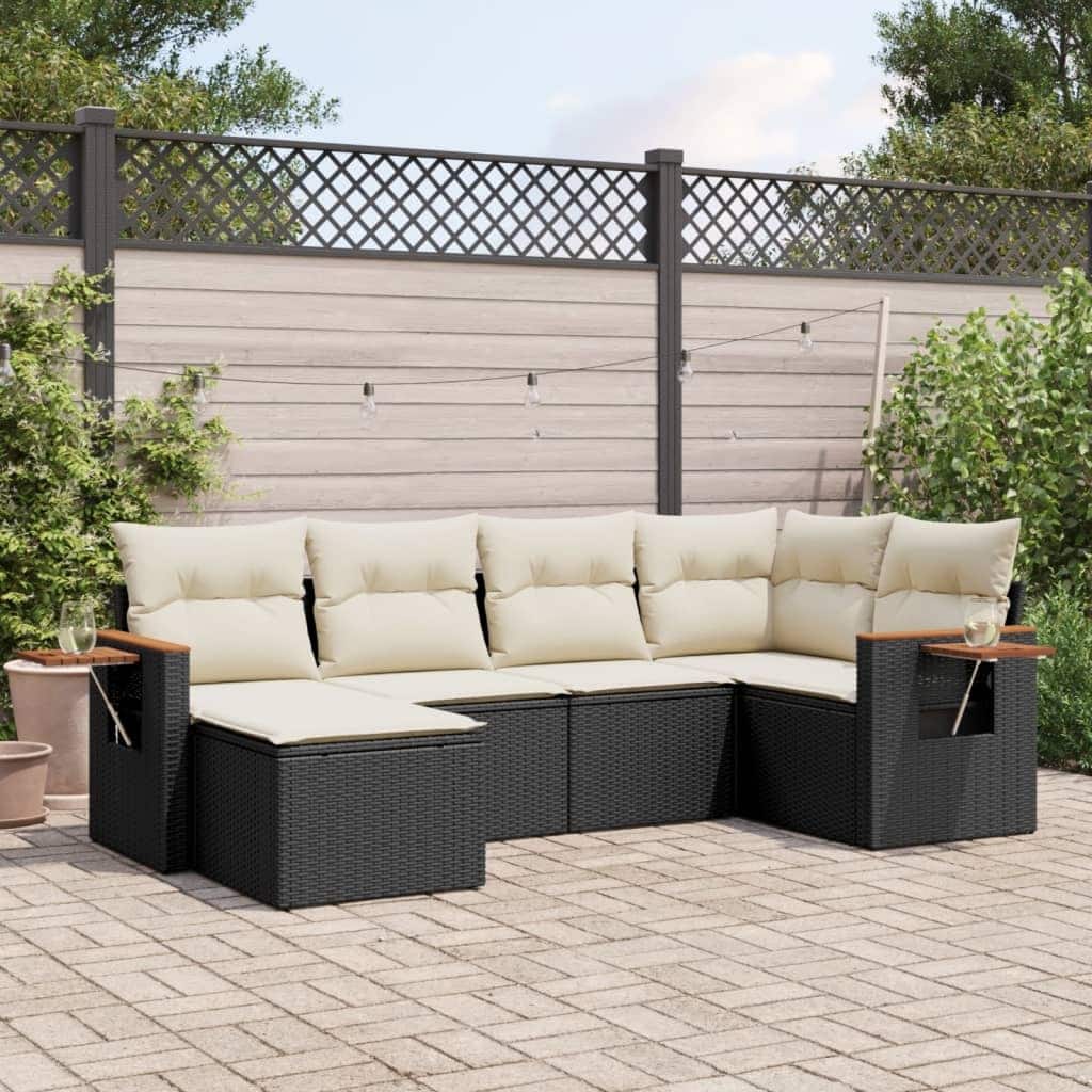 vidaXL Patio Sofa Set with Cushions Outdoor Conversation Furniture Poly Rattan - 21.7 x 21.7 x 14.6 in