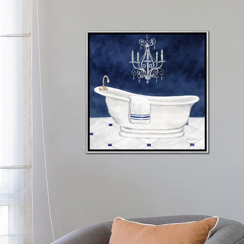 iCanvas "Navy Blue Bath I" by Cynthia Coulter Framed