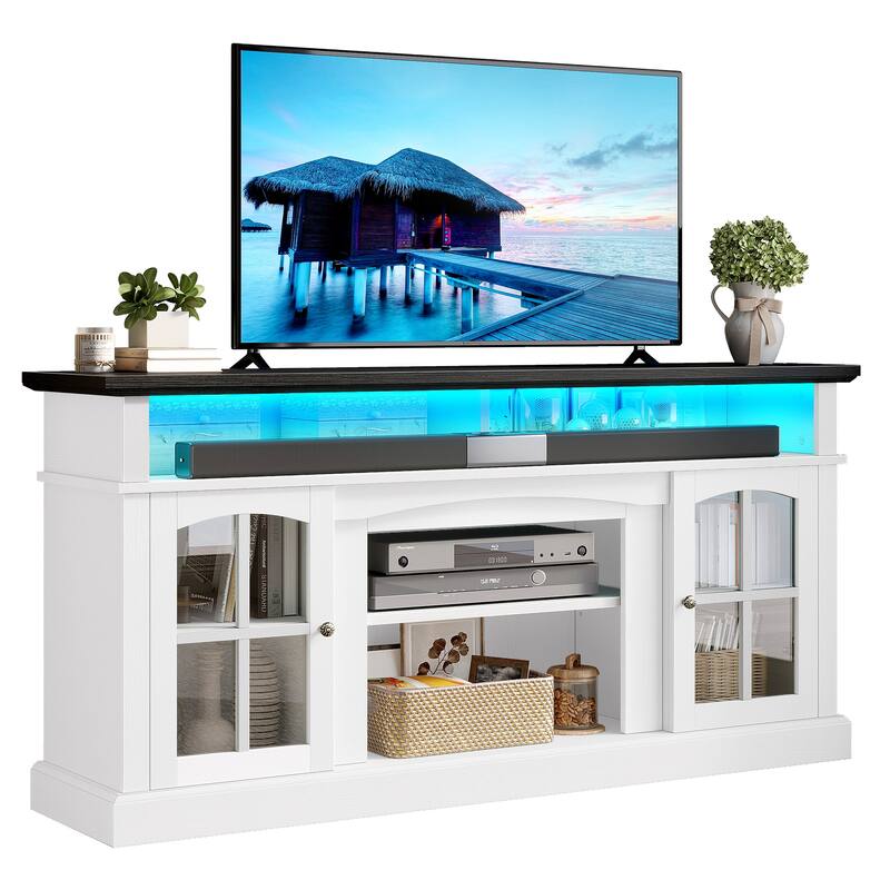 Moasis Farmhouse 65" Highboy LED TV Stand, Entertainment Center Media Console for TV up to 65" - 65 inches - White