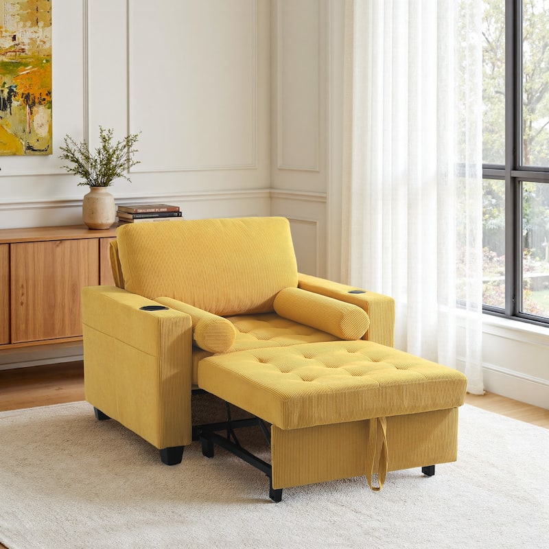 3-in-1 Adjustable Sleeper Sofa Bed Convertible Chair for Living Room - Yellow - Single