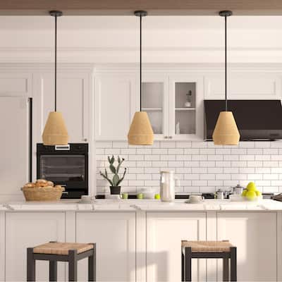 Acroma 1-light Farmhouse Coastal Boho Rattan Kitchen Island Pendant - 10'' D * 62'' H