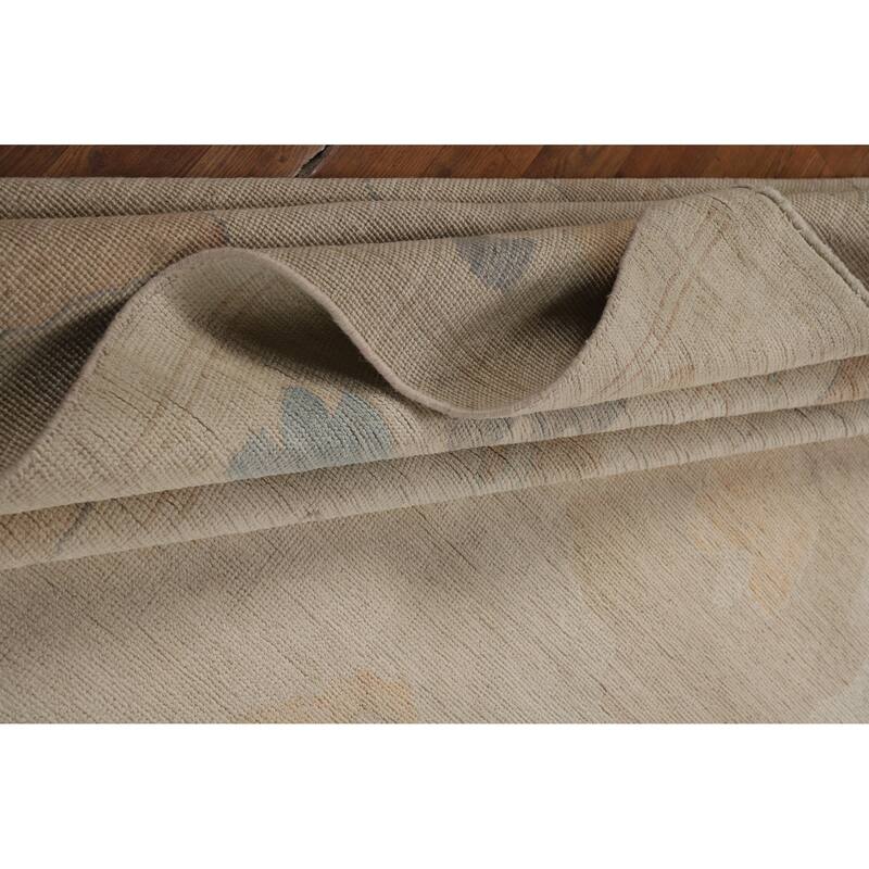 Hand Knotted Oriental 100% Wool Carpet Transitional All-Over Beige & Ivories Oushak Area Rug - 14' 8'' X 11' 10''