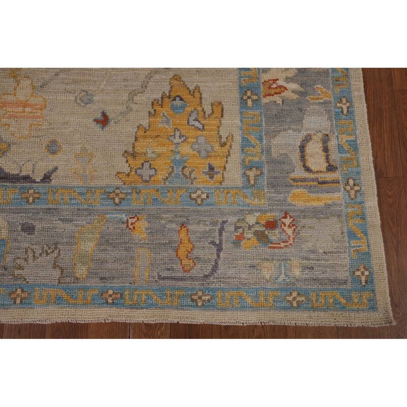 Vegetable Dye Oushak Area Rug Handmade Beige Wool Carpet - 5'0"x 6'10"