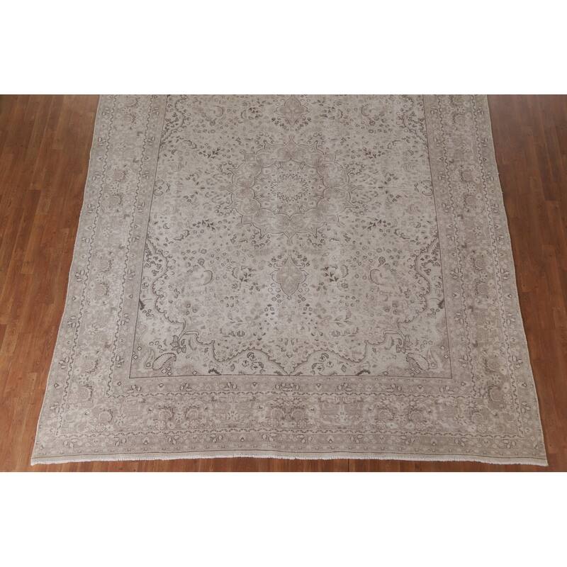 Hand Knotted Oriental 100% Wool Carpet Traditional Floral Beige & Ivories Kashan Area Rug - 12' 1'' X 9' 5''
