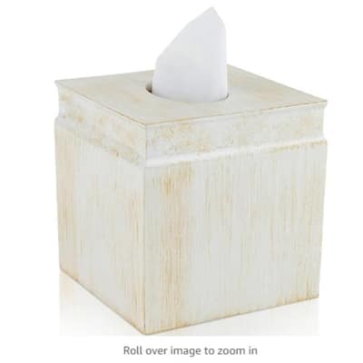 Rustic Luxe Tissue Box Cover Square Decorative Beige Tissue Box Holder Square - Ivory/Off-White - Ivory/Off-White